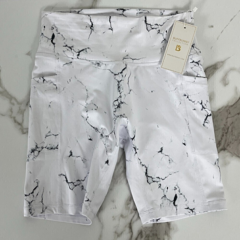 BuffBunny Limitless White Marble Size M Seamless Pocket Biker NEW Active Shorts - Picture 6 of 10